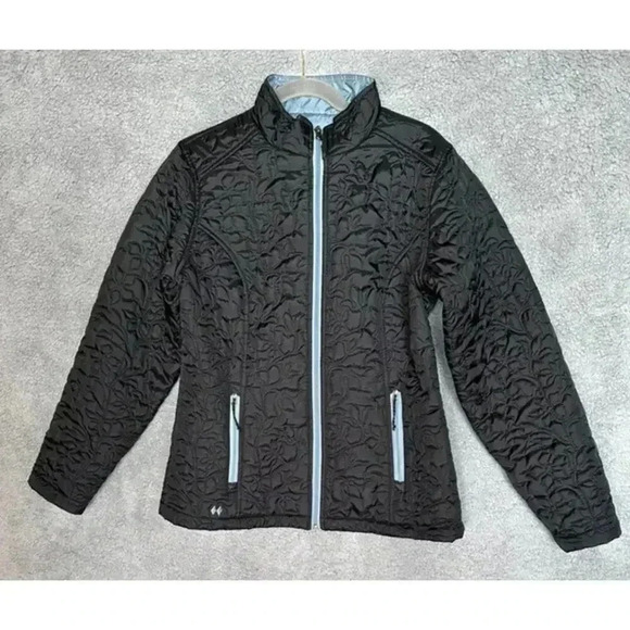 Double Diamond Women's Medium Black Quilted Puffer‎ Jacket Blue Lining - Picture 1 of 9